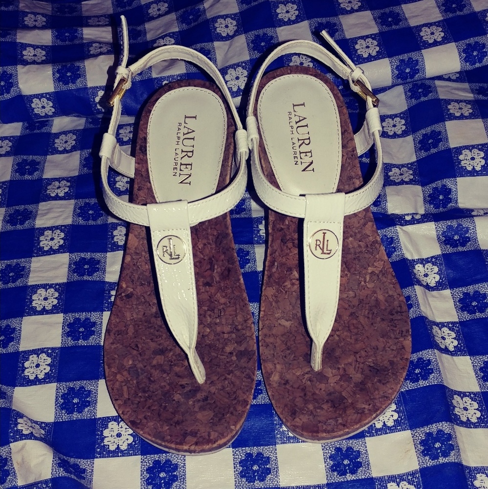 White Ralph Lauren wedge sandals size 7
